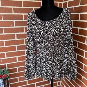 NWT | Emily Wonder | Floral Scoop Neck, Long Sleeve Peplum Blouse/Top